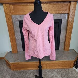 Bench Pink Marled V Neck Long Sleeve Embroided Logo Oversized NWT